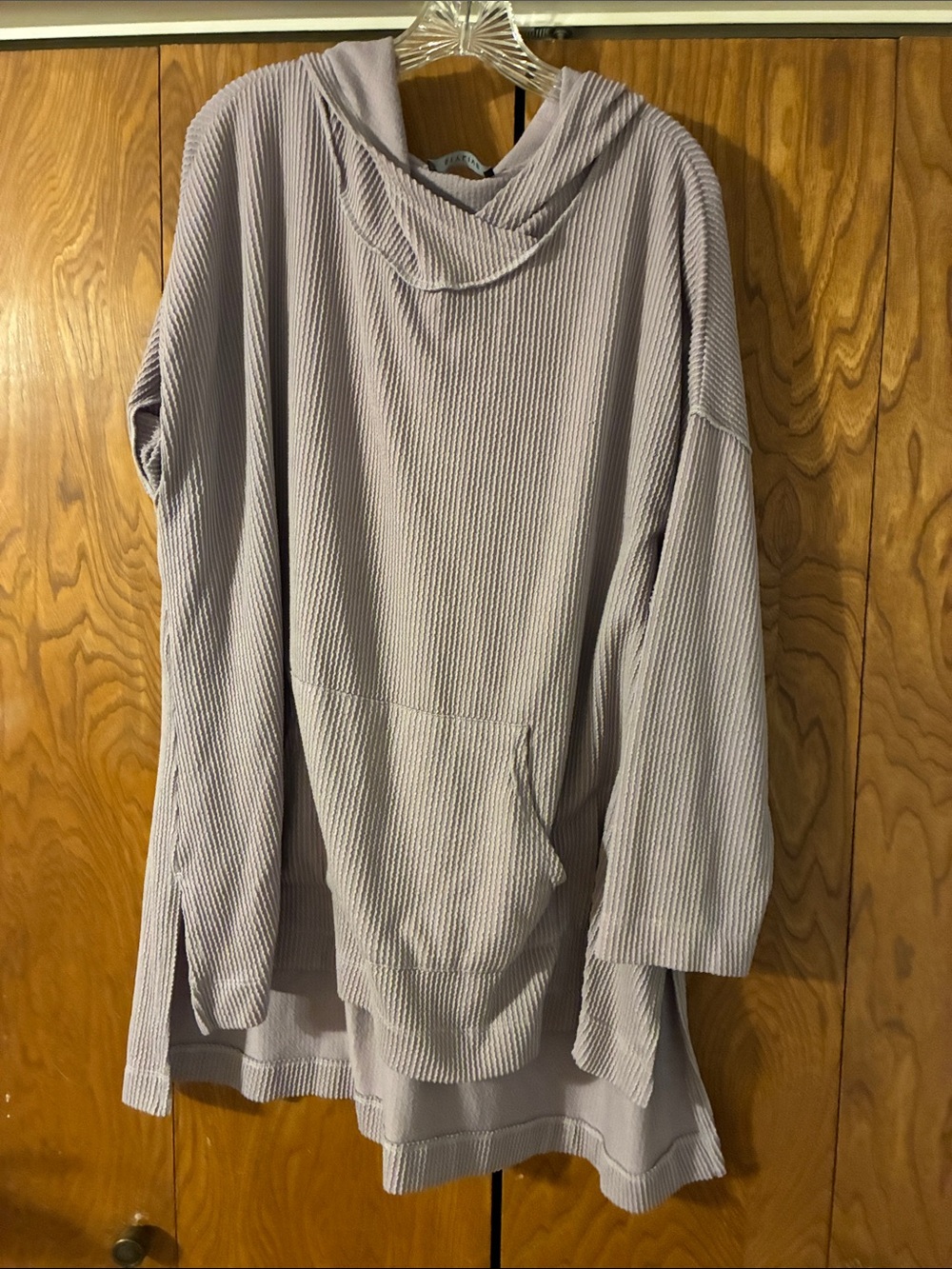 Women's Hooded Waffle Knit Tunic in Light Lavender